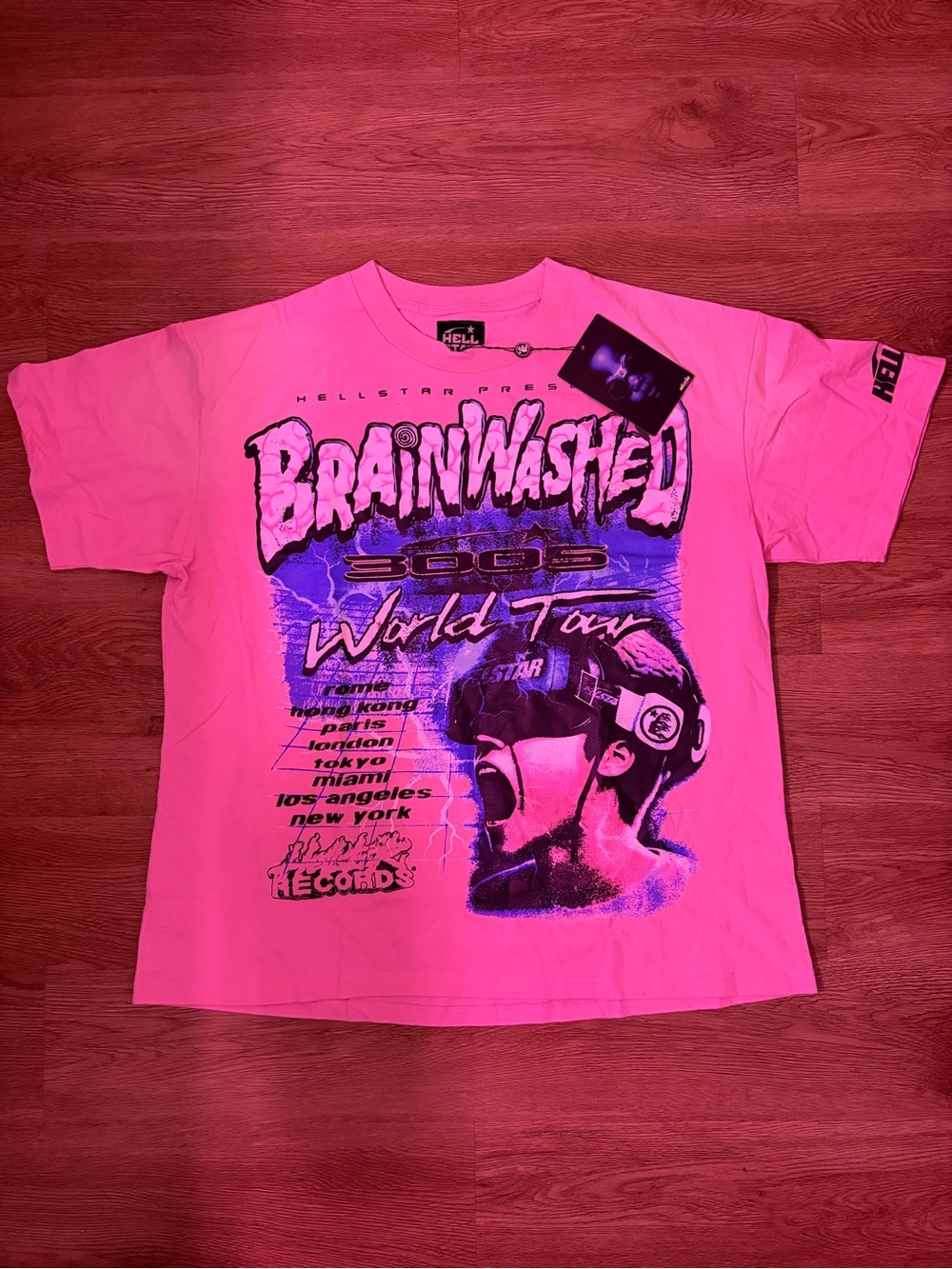 Mens Brainwashed Graphic Tee in Neon Pink by Hellstar
